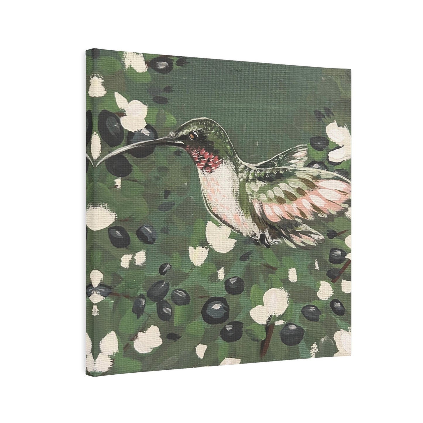 Ruby Throated Hummingbird in Blueberry Bushes